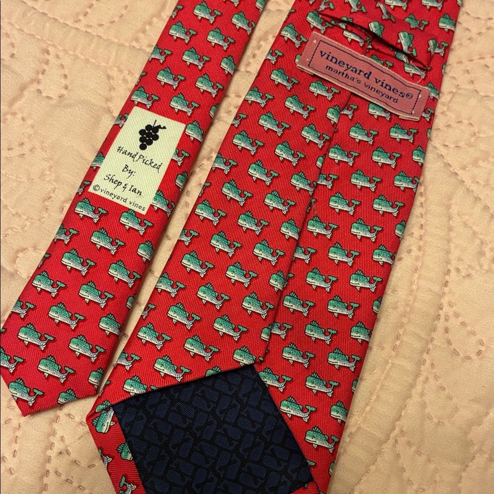 Vineyard Vines Red Tie with Turquoise Whale Motif